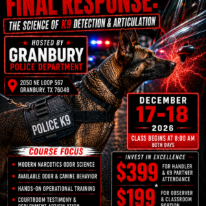12.) Beyond the Final Response: The Science of K9 Detection & Articulation - Granbury, TX - December 17-18, 2027 - K9 Team Seat*****