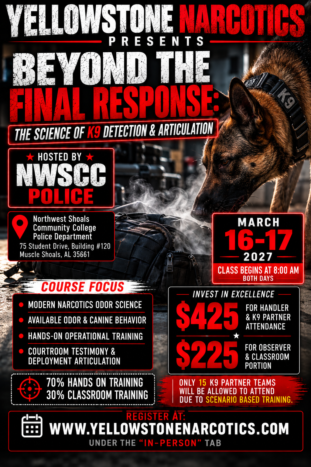 15.) Beyond the Final Response: The Science of K9 Detection & Articulation – Muscle Shoals, AL – March 16-17, 2027 – Observer/Classroom Portion